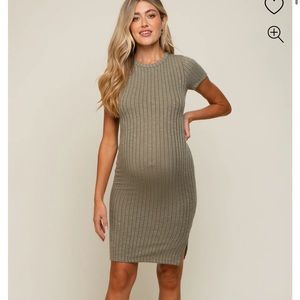 Light Olive Ribbed Fitted Dress